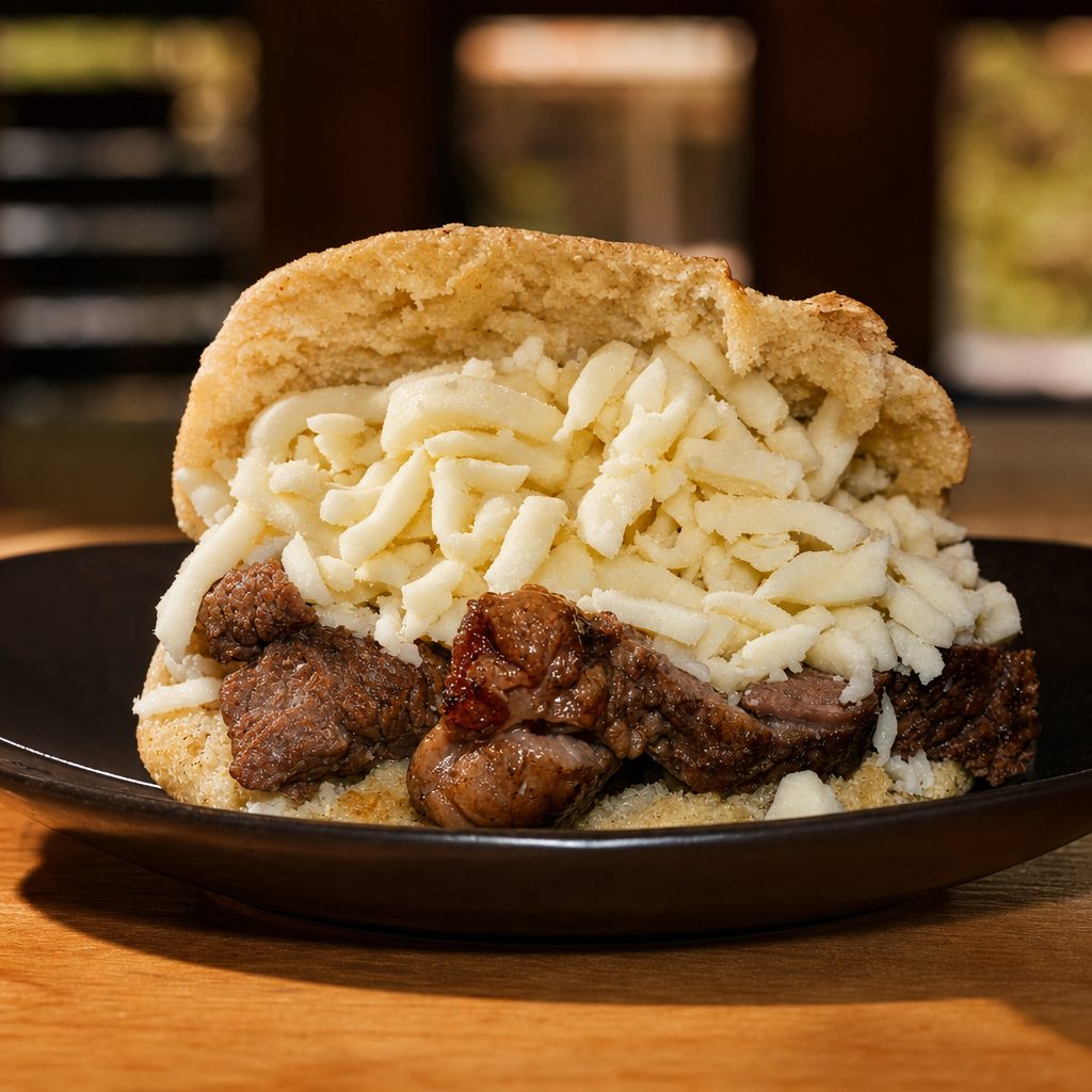 Grilled Steak & Cheese Arepa / Arepa Llanera.
