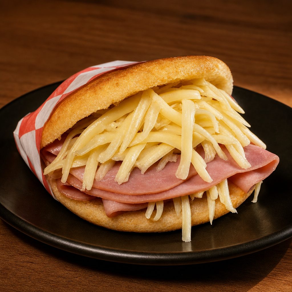 Ham & Cheese Arepa / Arepa de Jamón y Queso.