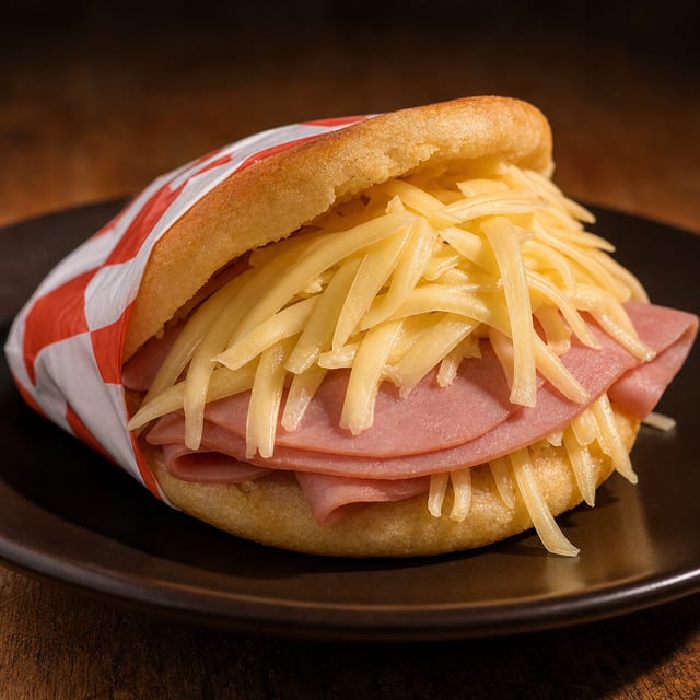 Ham & Cheese Arepa / Arepa de Jamón y Queso.
