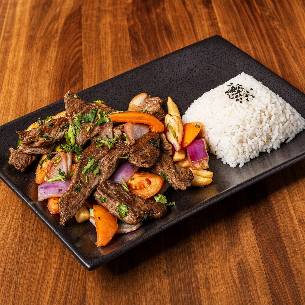 Mixed Steak & Chicken Stir-Fry / Saltado Mixto.