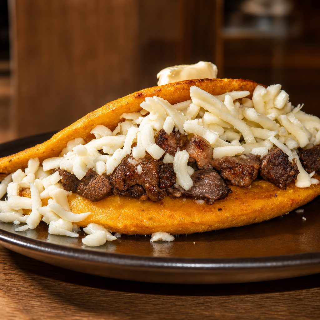 Steak & Cheese Cachapa / Cachapa de Picaña y Queso.