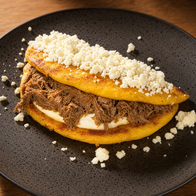 Beef Cachapa / Cachapa de Carne Mechada.